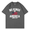 Casual grijs t-shirt met korte mouwen, Amerikaanse vlag en sloganprint voor dames - S / Tops / Grijs