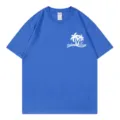 Casual blue short sleeve crew neck t-shirt with palm tree print for women daily summer wear. - S / Tops / Sapphire Blue