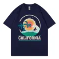 Men's retro sunset California surfing graphic dark blue short sleeve t-shirt casual top - S / Tops / Navy Blue