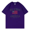 Classic purple short sleeve crewneck t-shirt with American patriotic slogan print. - S / Tops / Gray