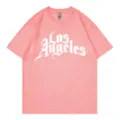 Women casual short sleeve crewneck t shirt with Los Angeles print loose summer top pink - Pink