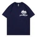 Women Summer Casual Navy Blue T-Shirt Hawaiian Palm Tree Graphic Print Short Sleeve Top - S / Tops / Navy Blue