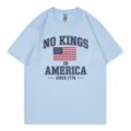 Casual light blue short sleeve t-shirt with American flag print, unisex comfortable summer wear. - S / Tops / Light Blue