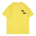 Yellow short-sleeve crewneck t-shirt with palm tree graphic and isit print for women. - S / Tops / Yellow