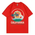 Red short sleeve t-shirt for women vintage california surf graphic casual summer top - Red