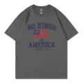Dark grey short sleeve t-shirt with US slogan print, casual round neck top for men and women. - S / Tops / Dark Gray