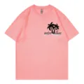 Pink short sleeve t-shirt with palm tree graphic, casual round neck summer top for women. - S / Tops / Pink