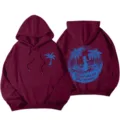 Sweat à capuche bordeaux pour femme à manches longues avec imprimé palmier et texte ocean. - Bordeaux