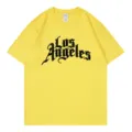 Yellow short sleeve crew neck t-shirt with Los Angeles front print, casual summer top. - Yellow