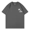 Dark Grey Short Sleeve Crewneck T-Shirt with Palm Tree Visit Chest Print Casual Top - S / Tops / Dark Gray