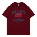 Classic maroon short sleeve t-shirt with American slogan print for casual wear and daily use. - S / Tops / Burgundy