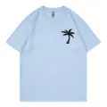 Light blue crewneck t-shirt featuring a black palm tree graphic on the chest for casual summer wear - S / Tops / Light Blue