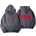 Women's dark grey hooded sweatshirt with dropped shoulders and red letter print streetwear Y2K hoodie. - S / Top And Bottom / Dark Gray