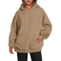 Sweat a capuche oversize unicolore avec epaules tombees et poche kangourou pour le style. - S / Hauts / Chameau