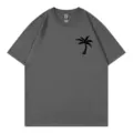 Dark grey short sleeve t-shirt with black palm tree graphic, casual round neck summer top. - S / Tops / Dark Gray