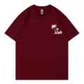 Women's casual maroon short sleeve t-shirt with cute palm tree graphic print round neck top - S / Tops / Burgundy