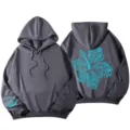 Σκούρο γκρι oversized Y2k φούτερ γυναικείο με ρίχτους ώμους και στάμπα με σχέδιο κοχυλιού. - S / Tops / σκούρο γκρι