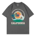 Vintage California surfer graphic t-shirt for women, casual loose short sleeve round neck top. - Dark Gray