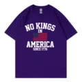 Paarse dames casual ronde hals korte mouw t-shirt met patriotische slogan grafische print. - S / Tops / Paars