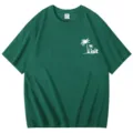 Dark green casual short sleeve t-shirt for women with palm tree graphic print round neck. - S / Tops / Dark Green