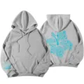 Γκρι oversized φούτερ Y2k τυπωμένο sweatshirt, πλεκτό πουλόβερ με ριχτούς ώμους γυναικείο. - S / Tops / Ανοιχτό γκρι
