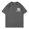 Casual grey graphic t-shirt for women with palm tree print, short sleeve loose summer top. - S / Tops / Dark Gray