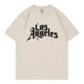 Beige Los Angeles Letter Print Short Sleeve T-Shirt Casual Loose Round Neck Tee Top - Beige