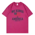 Casual unisex crew neck short sleeve t-shirt in magenta with American patriotic slogan graphic. - S / Tops / Rose Red