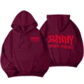Burgundy drop shoulder hoodie with custom front and back text print, stylish Y2K streetwear. - S / Top And Bottom / Burgundy