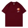 Lässiges Rundhals T-Shirt mit Hawaii Palmen Print für Damen, bequeme weite Passform. - Burgunderrot