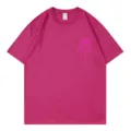 Rosa Rundhals Kurzarm T-Shirt mit Palmen Druck Freizeit lose Sommer Oberteil für Damen - S / Oberteile / Fuchsia