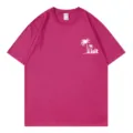 Women fashion short sleeve t-shirt casual round neck loose palm tree print top tee. - S / Tops / Rose Red