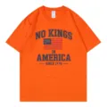 Casual orange short sleeve crewneck t-shirt with vintage American flag letter print. - S / Tops / Orange