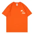 Orange short sleeve round neck T-shirt with palm tree visit graphic print casual top - S / Tops / Orange