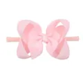 Detail of pink grosgrain ribbon bow on soft nylon headband for babies - Pink Style (24)