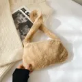 Retro Korean style fuzzy khaki faux fur underarm shoulder bag for fashionable women - Khaki