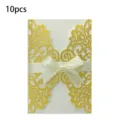 Set of 10 gold laser-cut wedding invitations featuring an elegant ivory cream bow - 10 Pieces Pack / QT-03 Gold