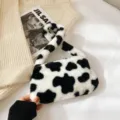 Plush cow print underarm bag for women with soft faux fur texture and trendy style - Cow Print