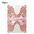 Pack of 10 elegant pink glitter laser-cut invitation cards with pink satin ribbon bow - 10 Pieces Pack / QT-03 Rose Gold