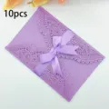 Premium set of 10 purple laser-cut invitation cards featuring a silk ribbon bow - 10 Pieces Pack / QT-04 Purple