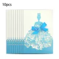 Set of 10 light blue laser cut glitter princess dress invitation cards with ribbon bow - 10 Pieces Pack / Princess Blue Invitation