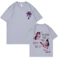 Graues Baumwoll T-Shirt für Damen und Herren mit modischem Schmetterlingsdruck hinten. - Grau
