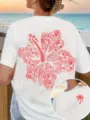 White cotton T-shirt summer beach graphic back print palm tree casual couple top - S / Tops / White