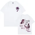 Weißes Baumwoll-Kurzarm-T-Shirt mit Palmbaum-Logo und Schmetterlings-Rückendruck. - S / Oberteile / Weiß