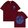 Maroon cotton short sleeve t-shirt with back graphic print, casual couple summer top. - Burgundy