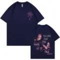 Dunkelblaues Kurzarm-Grafik-T-Shirt mit Palme und Schmetterlings-Rückendruck für Herren. - S / Oberteile / Marineblau