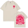 Camiseta de algodón 200g con gráfico de olas y palmeras estilo streetwear - Beige