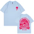 Camiseta de manga corta de algodón azul claro con estampado surf de espalda ropa de verano - Azul claro