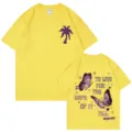 Lässiges Baumwoll-Kurzarm-T-Shirt mit Grafikdruck, stylisches Paar-Shirt für den Alltag. - Gelb