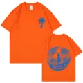 Orange Cotton T-Shirt Beach Ocean Print Short Sleeve Unisex Couple Summer Top S-2XL - Coffee